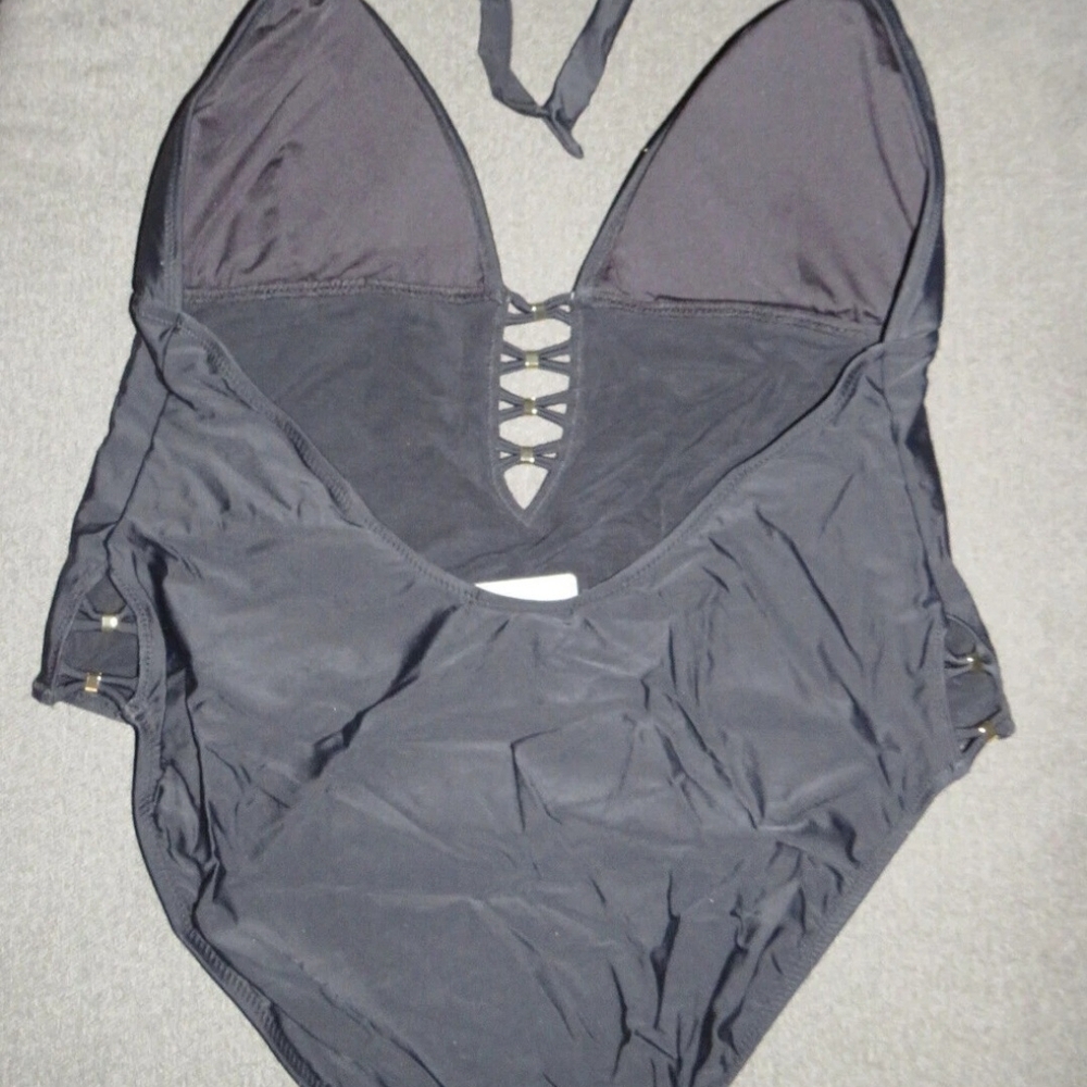City Chic Black Plunge One-Piece Swimsuit with Lace-Up Front - Picture 5 of 8